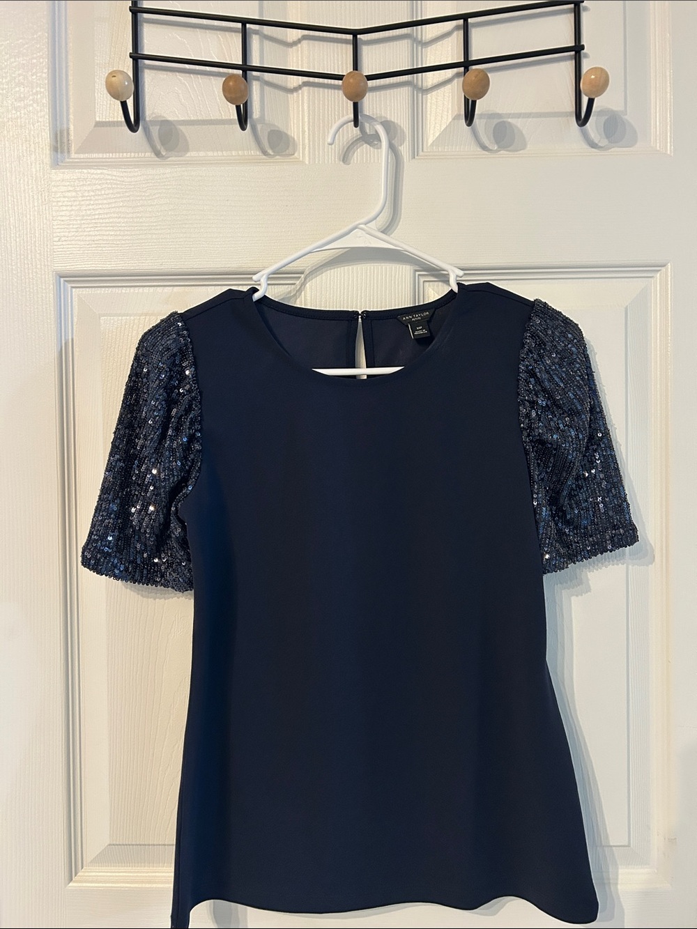Ann Taylor Navy Sequin Sleeve Women's Top